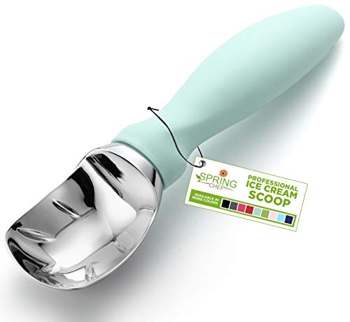 Spring Chef Ice Cream Scoop with Comfortable Handle, Professional Heavy Duty Sturdy Scooper, Premium Kitchen Tool for Cookie Dough, Gelato, Sorbet, Mint
