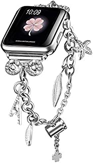 Secbolt Bling Bands Compatible with Apple Watch Bands 38mm 40mm iWatch SE Series 6/5/4/3/2/1, Women's Interchangeable Charms Adjustable Bracelet in Stainless Steel, Silver