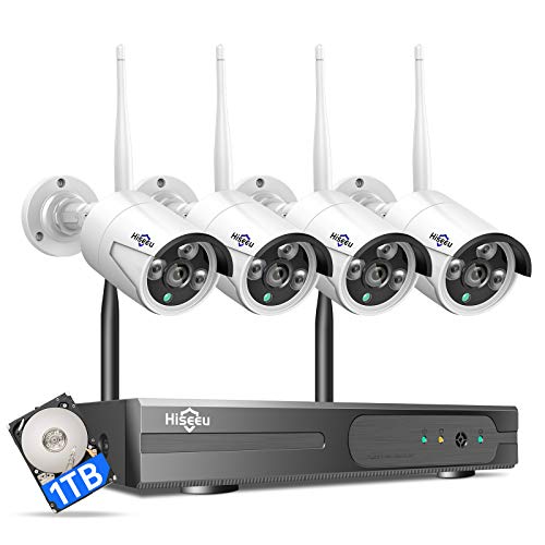 [Expandable 8CH] Hiseeu Wireless Security Camera System with 1TB Hard Drive with One-Way Audio, 8 Channel NVR 4Pcs 1080P 2.0MP Night Vision WiFi IP Security Surveillance Cameras Home Outdoor