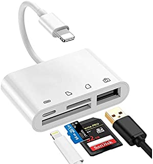 SD Card Reader for iPhone/iPad 4 in 1 SD/Micro SD Card Reader Memory Card Reader Adapter with Dual Card Slot and USB3.0 for SLR Camera Trail Game Camera SD Viewer Plug and Play