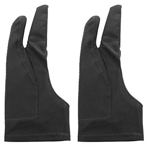 ZRM&E Artists Glove 2PCS Black Professional Artist Drawing Gloves with Two Fingers for Tablet Drawing, Displays, Art Painting Medium Size