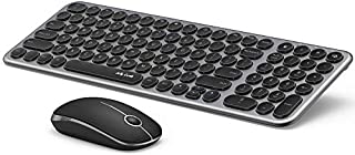 Wireless Keyboard and Mouse Combo, Jelly Comb 2.4G Slim Ergonomic Quiet Keyboard and Mouse with Round Keys for Windows, Laptop, PC, Notebook-Black and Gray