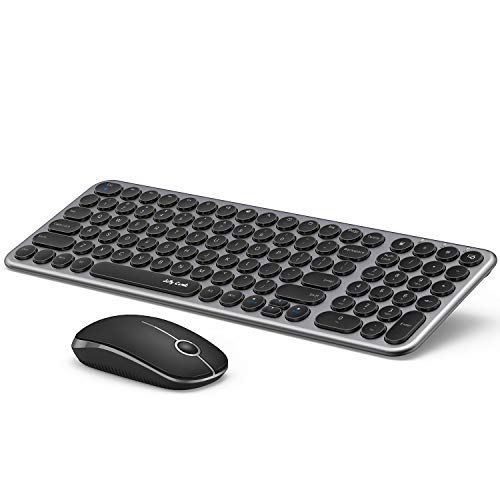 Wireless Keyboard and Mouse Combo, Jelly Comb 2.4G Slim Ergonomic Quiet Keyboard and Mouse with Round Keys for Windows, Laptop, PC, Notebook-Black and Gray