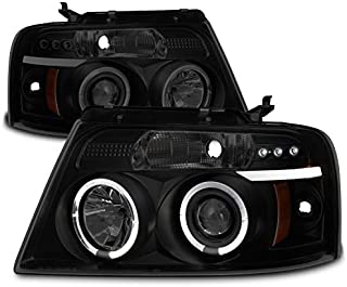 For Ford F150 F-150 Pickup Black Smoke Dual Halo LED G2 Projector Headlights Front Lamps Replacement