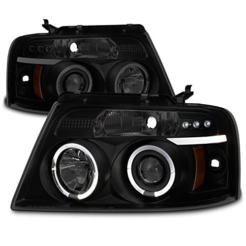 For Ford F150 F-150 Pickup Black Smoke Dual Halo LED G2 Projector Headlights Front Lamps Replacement