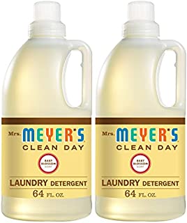 Mrs. Meyer's Clean Day Liquid Laundry Detergent for Baby, Cruelty Free and Biodegradable Formula Infused with Essential Oils, Baby Blossom Scent, 64 oz - Pack of 2 (128 Loads)