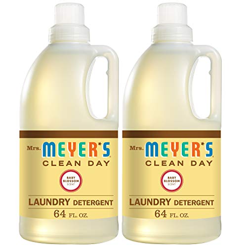 Mrs. Meyer's Clean Day Liquid Laundry Detergent for Baby, Cruelty Free and Biodegradable Formula Infused with Essential Oils, Baby Blossom Scent, 64 oz - Pack of 2 (128 Loads)