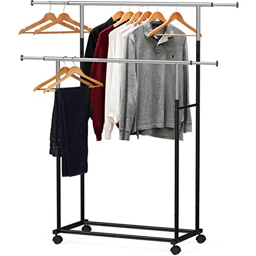 Simple Houseware Standard Double Rod Garment Rack, Black