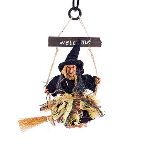 Shan-S Wall Hanging Witch Decorations Toys,Vintage Wooden Halloween Hanger Ornaments Flying Witches Haunted House Props Party Decor,Prop Decor Yard Outdoor Indoor Bar Club KTV Kids Gift