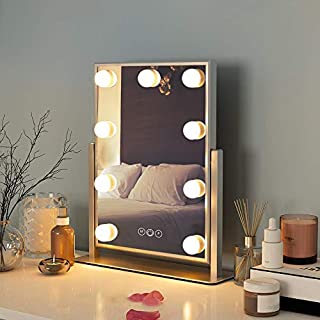 FENCHILIN Hollywood Mirror with Light Large Lighted Makeup Mirror Vanity Makeup Mirror Smart Touch Control 3Colors Dimable Light Detachable 10X Magnification 360°Rotation(White)