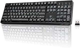 Wireless Mechanical Keyboard Ergonomic, Velocifire VM02WS 104-key Full Size with Brown Switches White Backlit & High Battery Lasting for Copywriters, Typists, Programmer(Black)