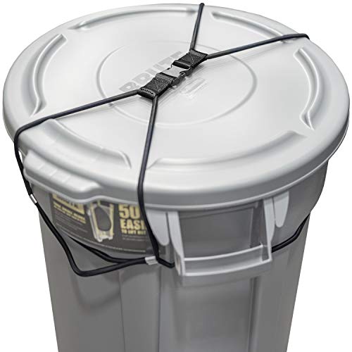 Encased Trash Can Lock for Animals/Raccoons, Bungee Cord Heavy Duty Large Outdoor Garbage Lid Lock - Black