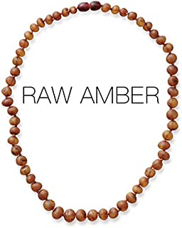 Meraki Baltic Amber Necklace - Raw Unpolished Baroque Baltic Amber Necklace | Certified Genuine Baltic Amber Necklace | Cognac Color (12.5 Inches)