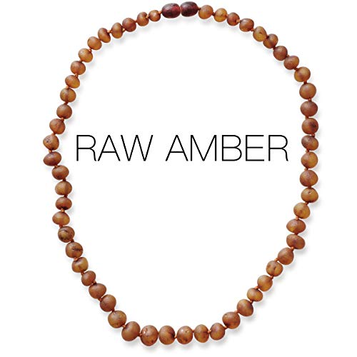 Meraki Baltic Amber Necklace - Raw Unpolished Baroque Baltic Amber Necklace | Certified Genuine Baltic Amber Necklace | Cognac Color (12.5 Inches)