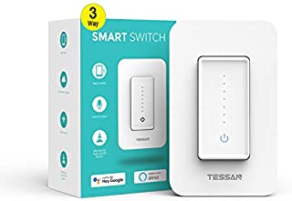 3 Way Smart Dimmer Switch, TESSAN WiFi Light Switch Work with Alexa and Google Home, Dimmable Wall Switch for LED lights Programmable Timer Schedule Wireless Remote Control, Neutral Wire Required