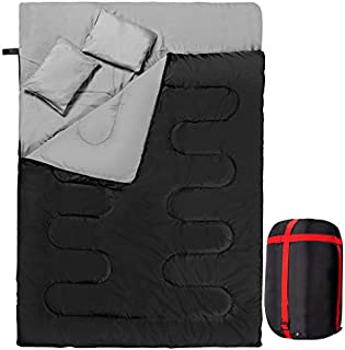 Zento Deals Double Sleeping Bag with 2 Pillows  Queen Size Waterproof Sleeping Bag Good for 2 Persons, Lightweight, for Camping, Cool Weather Backpacking, Hiking, Tent Carrying Bag Outdoors