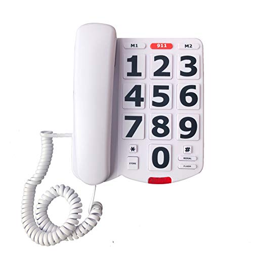 Benotek Corded Big Button Landline Phones for Seniors Home, Single Line Easy to Read Desk Telephone for Visually and Hearing Impaired Old People, Wired Extra Louder Ringer Home Phone