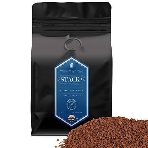 Stack Street Organic Cold Brew Coffee Coarse Ground 1 LB Flavor Dark Roast Coarse Grind 100% Arabica Beans Handcrafted, Single Origin, Micro Roast, Direct Trade By 1 Pound , Colombian Supremo Reserve, 16 Oz