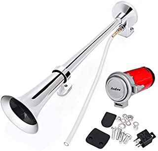 Audew Train Horn-12V Single Trumpet Air Horn + Premium Quality Single Trumpet Air Horn Chrome + Compressor Super Loud 150db for Truck Lorry Boat SUV Train