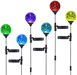 Solar Outdoor Garden Light Stakes Decoration,6 Pack Cracked Glass Ball Color-Changing Landscape LED Path Lights, Solar Ground Lights,Decorative Lighting for Patio, Pathway, Yard