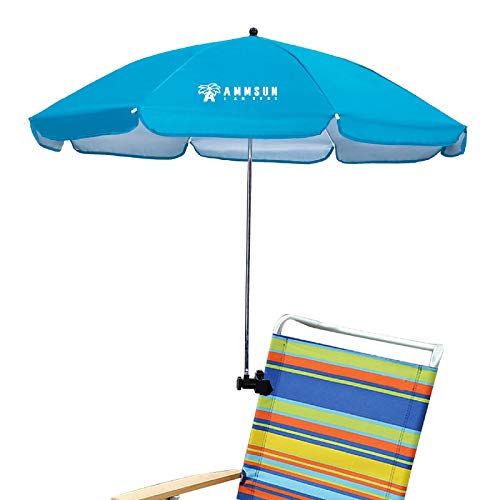 AMMSUN Beach Chair Umbrella with Adjustable Clamp 43 inches UPF 50+, Portable Clamp on Patio Chair, Beach Chair, Stroller, Sport chair, Wheelchair, and Wagon (Sky Blue)