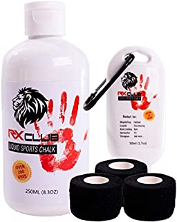 RxClub Liquid Chalk - 2-in-1 Bottles plus three Weightlifting Tape - 2 Bottles Combo of 250 & 50 ML - Improves Your Grip on The bar- Perfect for CrossFit, Climbing, Gymnastics, Deadlift & other Sports