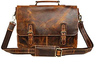 16 inch Genuine Leather Briefcase Bag - Crossbody Laptop Satchel by Rustic Town (Brown)