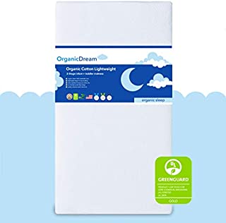 Organic Dream Crib and Toddler Mattress - Organic Cotton 2-Stage Lightweight - 100% Breathable & Hypoallergenic, Proven to Reduce Suffocation, GREENGUARD Certified