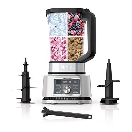 Ninja SS201 Foodi Power Pitcher 4in1 Smoothie Bowl Maker Crushing Blender Dough Mixer Food Processor 1400WP smartTORQUE 6 Auto-iQ presets, with a Stainless Silver Finish