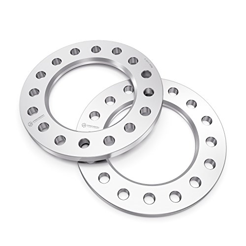 RockTrix 2pcs 1/2 inch 8x170 and 8x6.5 Flat Wheel Spacers - Compatible with many 8-lug Chevy Ford GMC Hummer Dodge (See Description for Year Model) - 8x165.1 and 8x170 Silver Aluminum