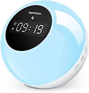 heimvision Music Wake Up Light, Sunrise Digital Alarm Clock with Snooze Sleep Aid Function, 6 Nature Sounds 7 Colored LED Night Light Wireless Speaker for Home, Kids, Party, Camping