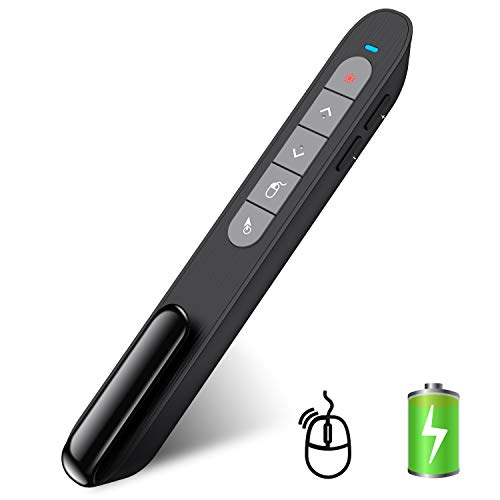 DinoFire Wireless Presenter Remote with Air Mouse, Rechargeable PPT Presentation Pointer RF 2.4GZ PowerPoint Clicker Computer Slide Advancer