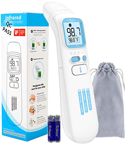 Forehead and Ear Thermometer,Infrared Digital LCD Display Thermometer,No Contact Thermometer for Fever, Non-Touch Forehead Thermometer for Adults, Kids & Baby