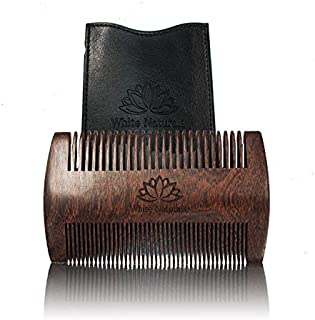 ONE DAY SALE! Beard Comb for Men, Wooden Natural Sandalwood, Fine Dual Action Teeth Beard Comb, Handmade Premium Sandal Wood, Fine&Coarse Tooth Perfect for Balms and Oils, Includes PU Leather Case