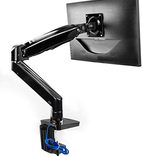 Monitor Mount Stand, Long Single Monitor Desk Mount for 22 to 35 Inch Computer Screens Height Adjustable with Clamp, Grommet Mounting Base, Holds 6.6 to 26.4 lbs