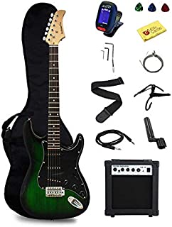 Stedman Pro EG39-TGRB-10W Beginner Series Electric Guitar with Case, Strap, Cable, Capo, Picks, Electronic Tuner, String Winder and Polish Cloth, 10W Amp, Transparent Green/Black Picguard