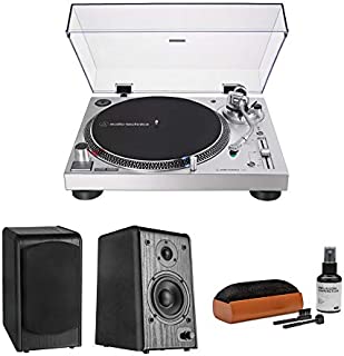 Audio-Technica ATLP120XUSB USB Turntable (Silver) Bundle with Microlab Pro1 Bookshelf Speaker Pair and Knox Gear Vinyl Record Care System Package (3 Items)