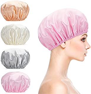 Titanker Shower Cap, 4-Pack EVA Shower Caps, Double Layer Waterproof Shower Cap for Women, Reusable Bathing Hair Caps for Adult, Medium Size (Gray, Pink, White, Glod