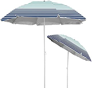 Caribbean Joe Chaby International Portable, Adjustable Tilt Beach Umbrella with UV Protection | Vented Canopy, Built-in Sand Screw Anchor, Carry Bag | 6 FT (Horizon Stripe) (CJ-UV72HS)