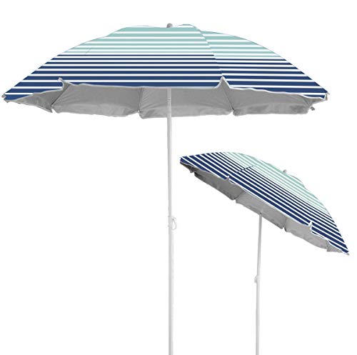 Caribbean Joe Chaby International Portable, Adjustable Tilt Beach Umbrella with UV Protection | Vented Canopy, Built-in Sand Screw Anchor, Carry Bag | 6 FT (Horizon Stripe) (CJ-UV72HS)