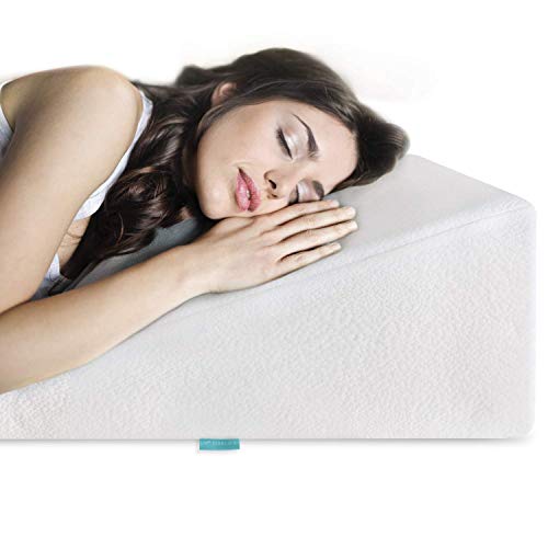 Bed Wedge Pillow Gel Memory Foam Top - Cooling Elevated Support Cushion for Lower Back Pain, Acid Reflux, Heartburn, Allergies, Snoring - Ultra Soft Breathable Cover (10 Inch Wedge) by VivaLife