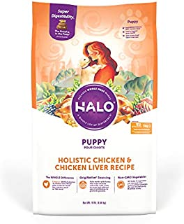 Halo Natural Dry Dog Food - Puppy Recipe - Premium and Holistic Whole Meat Chicken & Chicken Liver Recipe - 10 Pound Bag - Sustainably Sourced Dry Dog Food - Non-GMO and Highly Digestible