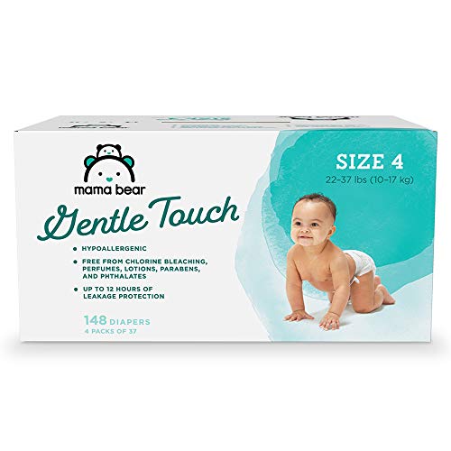 Amazon Brand - Mama Bear Gentle Touch Diapers, Hypoallergenic, Size 4, 148 Count (4 packs of 37)