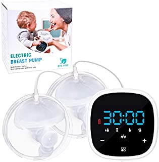 Wearable Breast Pump Electric Hands Free Breast Pump Double Portable Breastfeeding Pump with 5 Modes, 7 Levels, LCD, Memory Function Silent Breast Pump Milk Extractor with Massage Mode(27mm Flange)