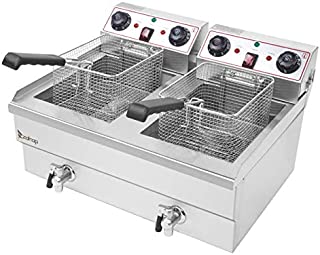 23.6 L Deep Fryers,Electric Commercial Deep Fryer with Double Basket Large Countertop Stainless Steel 2 Baskets Deep Fryers French Fries Fish