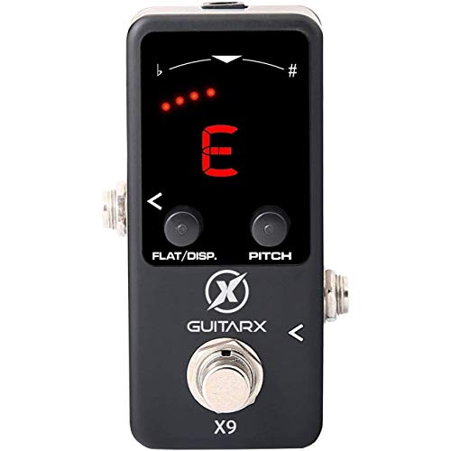 GUITARX X9 - Guitar Pedal Tuner Mini - True Bypass Chromatic Tuner Pedal with Pitch Calibration and Flat Tuning - Pedal Tuner Bass - Power Supply Not Included