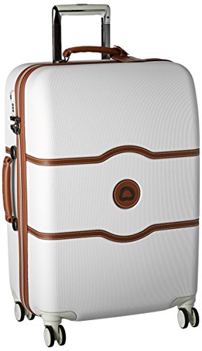 DELSEY Paris Chatelet Hardside Luggage with Spinner Wheels, Champagne White, Checked-Medium 24 Inch, with Brake