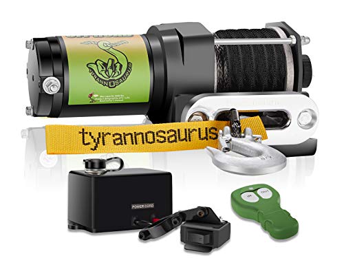 Tyrannosaurus 3000-lb Synthetic Rope ATV UTV Winch Kit, Wireless Remote Mini Rocker with Mounting Plate