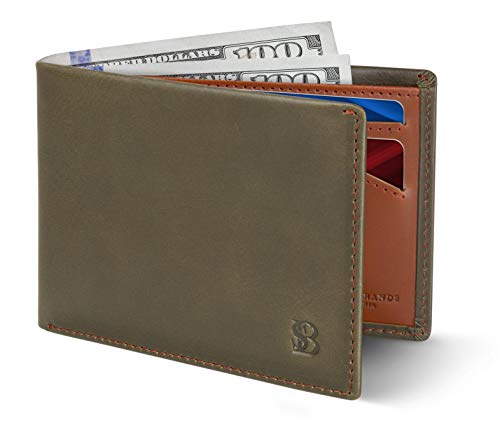 SERMAN BRANDS Mens Slim Bifold Wallet RFID Blocking Minimalist Front Pocket Full Grain Leather Wallets for Men - Thin & Stylish (Salted Green Elite)