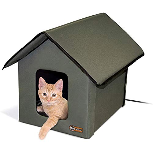 K&H Pet Products Outdoor Heated Kitty House Cat Shelter Olive Green 18 X 22 X 17 Inches